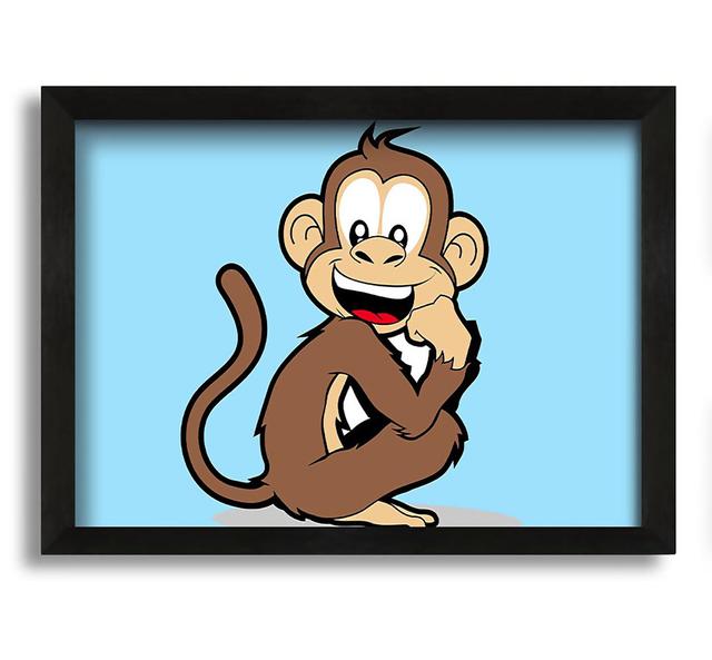 Sitting Monkey Smiling Lilac - Picture Frame Graphic Art on Canvas Zoomie Kids Colour: Blue/Brown, Size: 60cm H x 84cm W x 10cm D on Productcaster.