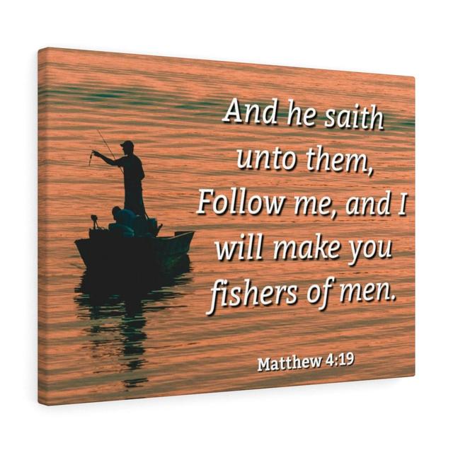 Fishers of Men Matthew 4:19 - Wrapped Canvas Typography Blue Elephant Size: 46cm H x 61cm W on Productcaster.