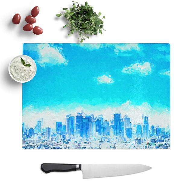 Tempered Glass Tokyo Japan Skyline in Abstract Cutting Board East Urban Home Size: 39 cm W x 28.5 cm L on Productcaster.