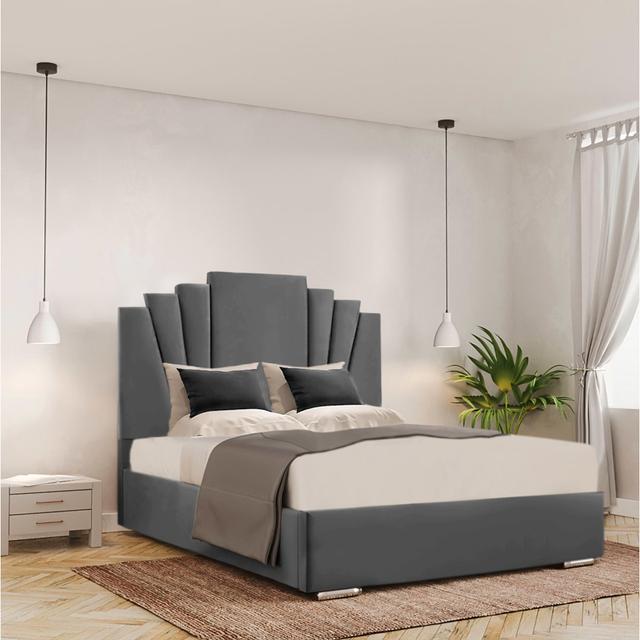 Caty Upholstered Scalloped Bed Ivy Bronx Size: 120 x 190 cm, Colour: White on Productcaster.