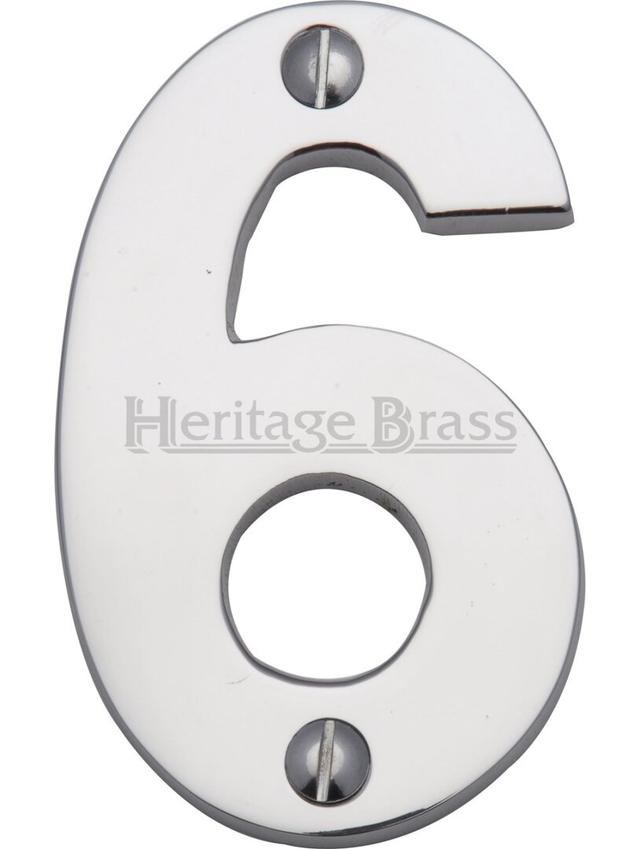 House Number Heritage Brass Number: 6, Finish: Satin Chrome on Productcaster.