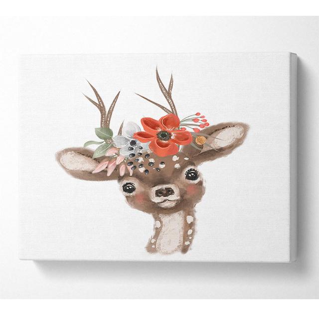 The Little Floral Deer - Wrapped Canvas Graphic Art Harriet Bee Size: 35.6cm H x 50.8cm W on Productcaster.