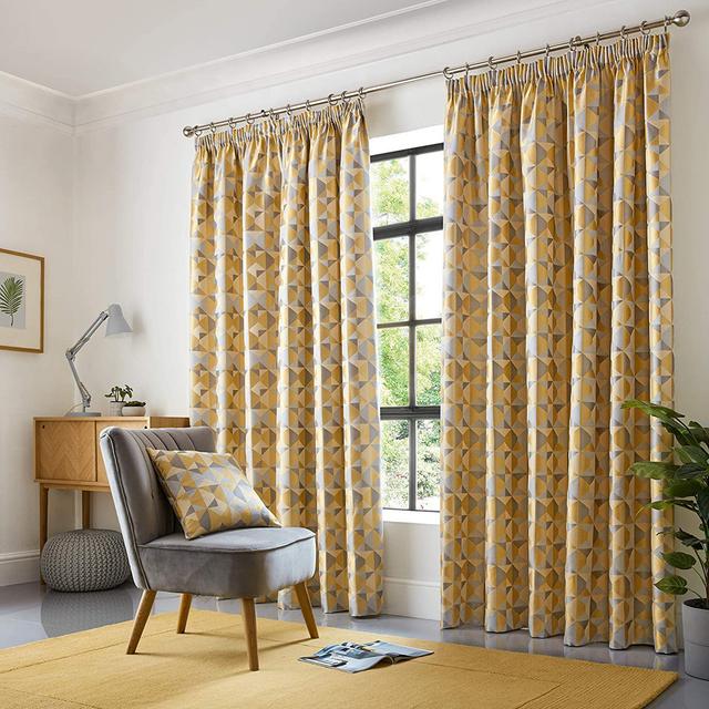 Stamper Polyester Room Darkening Pinch Pleat Curtain Pair (Set of 2) Hykkon Colour: Ochre/Silver, Panel Size: 229 W x 229 D cm on Productcaster.