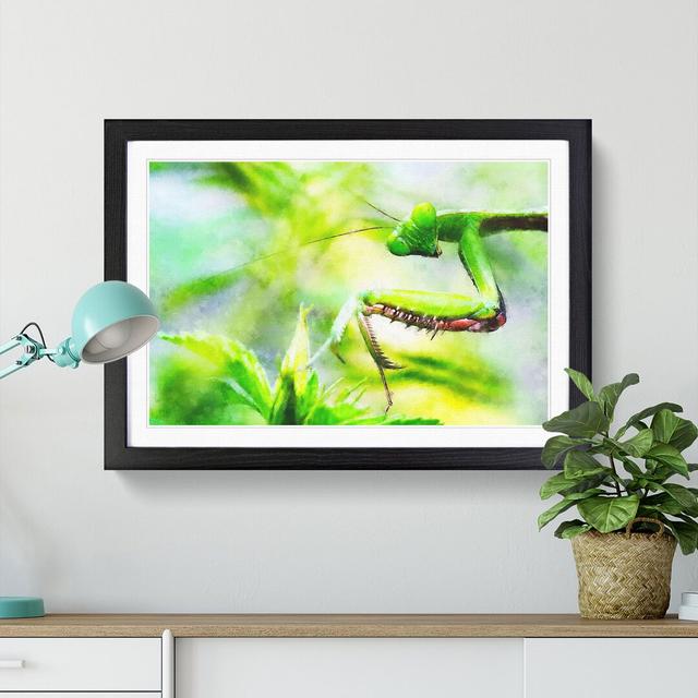 Peering Praying Mantis - Picture Frame Graphic Art Print East Urban Home Size: 24cm H x 33cm W x 2cm D, Format: Black on Productcaster.