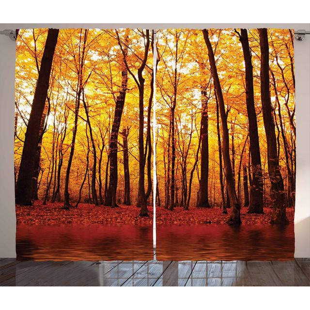 Rustikaler Vorhang, Herbst-Waldbäume, Natur, Orange Braun East Urban Home Größe pro Paneel: 140 cm B x 245 cm T on Productcaster.