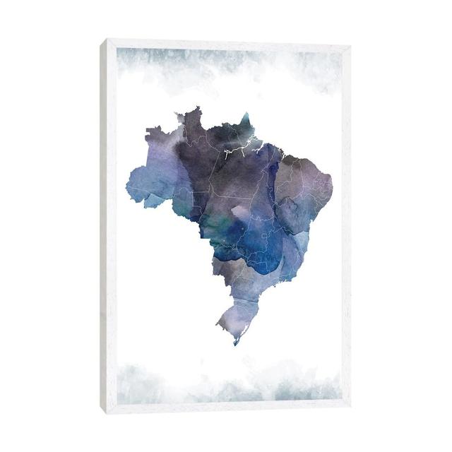 Brazil Bluish Map Ivy Bronx Format: White Framed Canvas, Size: 152.4cm H x 101.6cm W x 3.81cm D on Productcaster.