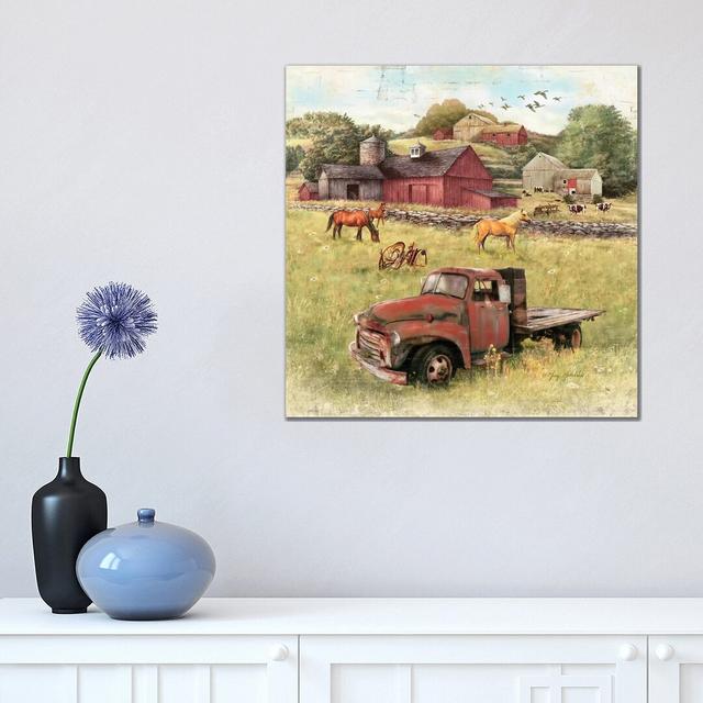 Barns and Old Truck by Greg & Company - Wrapped Canvas Painting Print Brambly Cottage Size: 46cm H x 46cm W on Productcaster.