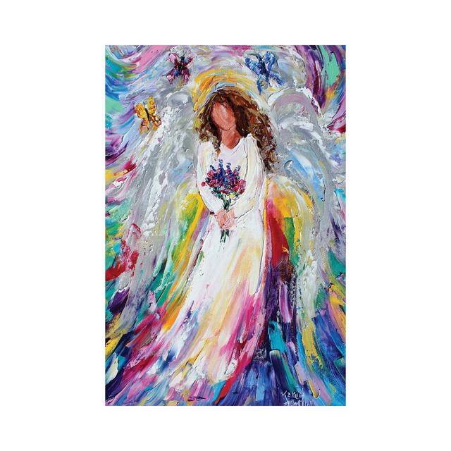 Spring Angel with Wildflowers and Butterflies by Karen Tarlton - Wrapped Canvas Painting Maturi Size: 30.48cm H x 20.32cm W x 1.91cm D on Productcaster.