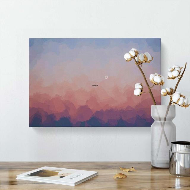 Airplane Passing the Moon in Abstract - Wrapped Canvas Graphic Art Print East Urban Home Size: 50cm H x 76cm W x 3cm D on Productcaster.