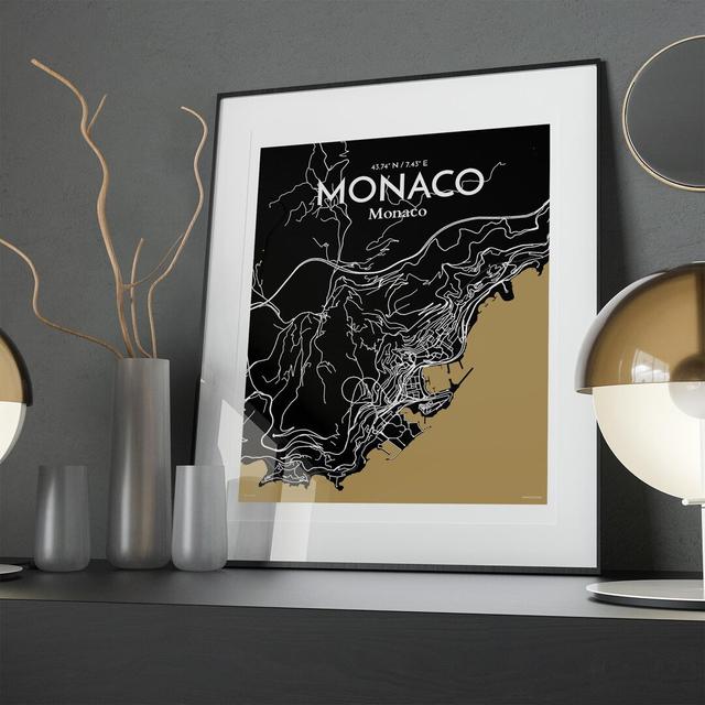 Monaco City Map In Luxe - No Frame Print Borough Wharf Size: 20cm H x 16cm W x 0.05cm D on Productcaster.