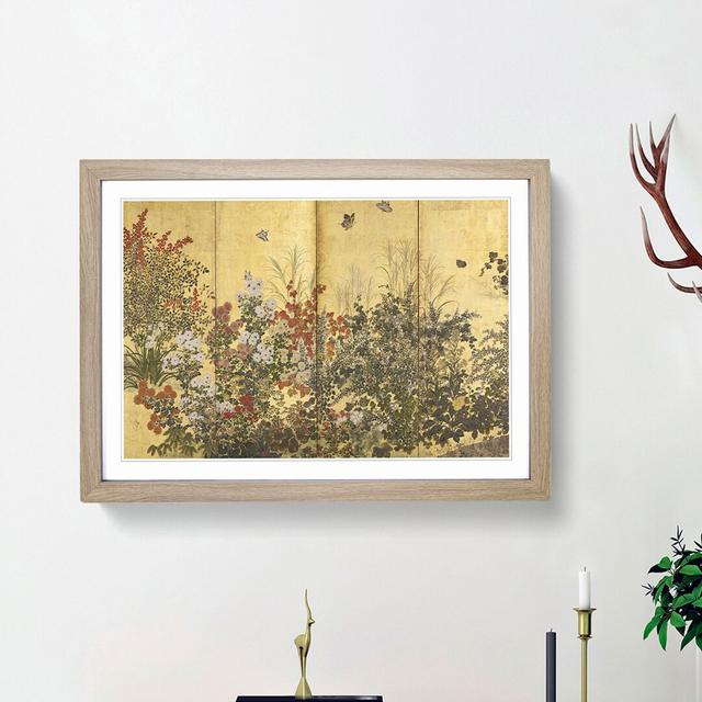 Butterflies & the Flowers by Tawaraya Sotatsu - Picture Frame Art Print East Urban Home Size: 48cm H x 65cm W x 2cm D, Frame Option: Oak Framed on Productcaster.