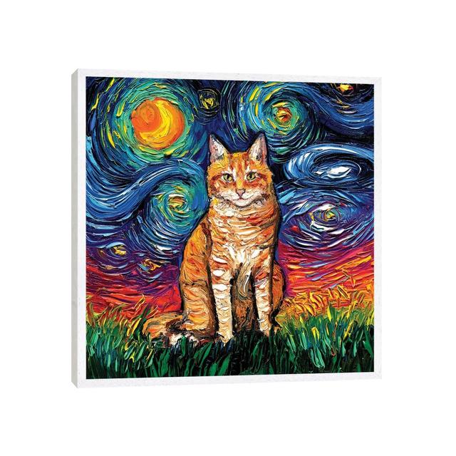 Orange Tabby Night II by Aja Trier - Print on Canvas Ebern Designs Size: 66.04cm H x 66.04cm W x 3.81cm D, Format: White Framed on Productcaster.