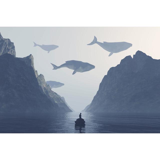 Whales Flying in the Sky - Wrapped Canvas Graphic Art Longshore Tides Size: 30cm H x 46cm W on Productcaster.