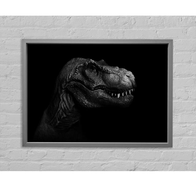 Leinwandbild T-Rex In The Dark Happy Larry Größe: 59,7 cm H x 84,1 cm B x 3,3 cm T, Format: Poster mit grauem Rahmen on Productcaster.