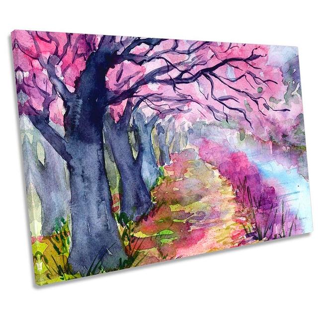 Watercolour Pink Tree Landscape Framed - Wrapped Canvas Art Prints Rosalind Wheeler Size: 40.6cm H x 61cm W x 2cm D on Productcaster.