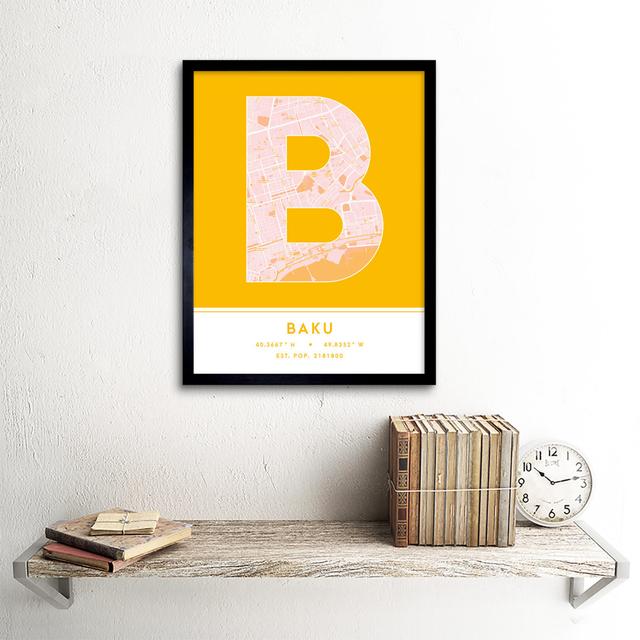 Baku City Map Baku Yellow - Single Picture Frame Typography Wee Blue Coo on Productcaster.