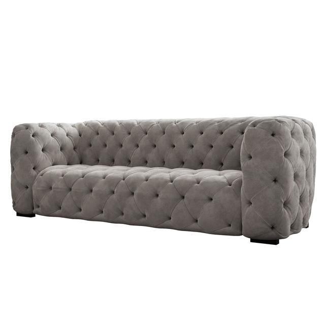 Chesterfield upholstered sofa Mercer41 Upholstery Colour: Light Gray, Size: 78cm H x 235cm W x 96cm D, Seating Capacity: 3 on Productcaster.