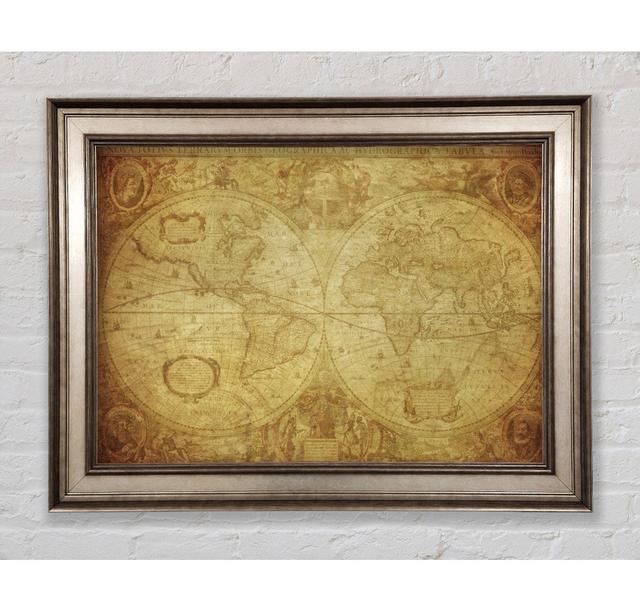 The Map Of The World Vintage LoftDesigns Größe: 100 cm H x 141,4 cm B x 8 cm T, Format: Poster mit Rahmen in Altgold on Productcaster.