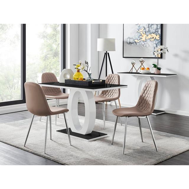 Corova 4 Grey Dining Table & 4 Black Silver Leg Chairs Canora Grey Chair Colour: Cappuccino/Silver, Table Top Colour: Black, Table Base Colour: Black on Productcaster.