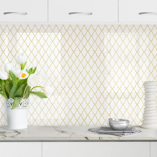 Gershwin Oriental Pattern with Golden Ornaments 70 x 100cm PVC Tile in Cream/Beige Rosalind Wheeler on Productcaster.