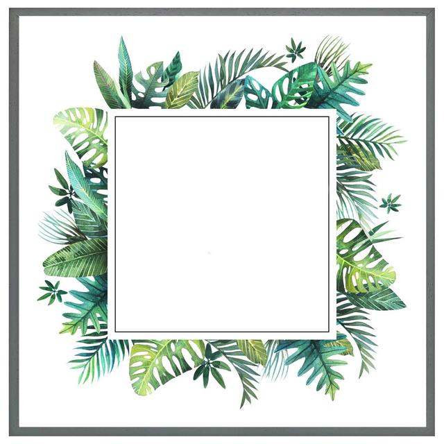 Trego Square Botanical Border - Single Picture Frame Print 17 Stories Size: 41cm H x 41cm W x 4cm D, Format: Grey Framed on Productcaster.