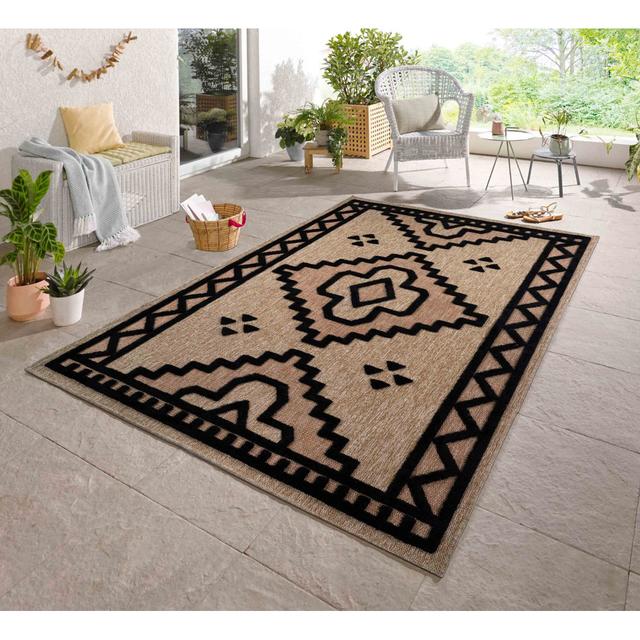 Deborah Geometric Shapes Machine Braided Area Rug Natur Pur Rug Size: Rectangle 200 x 290cm, Colour: Black on Productcaster.