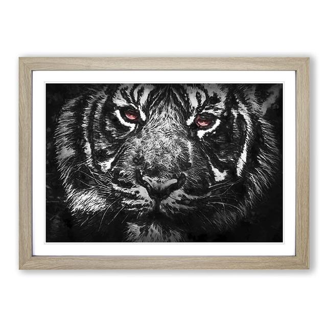 Tiger with Yellow Eyes in Abstract - Picture Frame Painting Print East Urban Home Frame Option: Oak, Size: 35cm H x 50cm W x 2cm D on Productcaster.