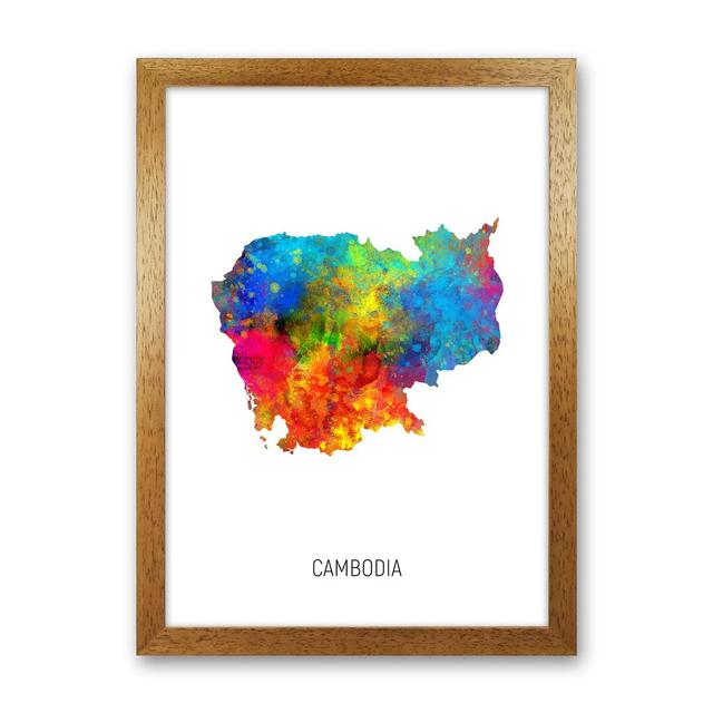 Cambodia Watercolour Map by Michael Tompsett - Graphic Art Latitude Run Format: Brown Framed, Size: 46cm H x 34cm W x 3cm D on Productcaster.