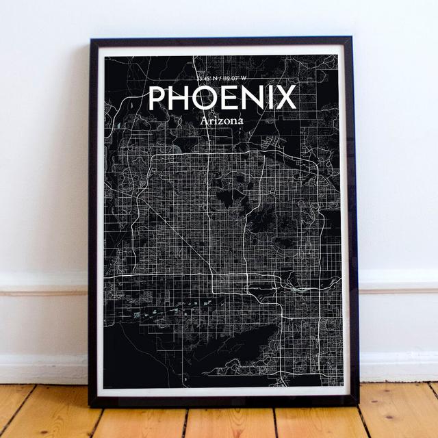 Phoenix City Map - Unframed Graphic Art Print on Paper East Urban Home Size: 50.8cm H x 40.6cm W x 0.13cm D, Colour: White/Yellow on Productcaster.