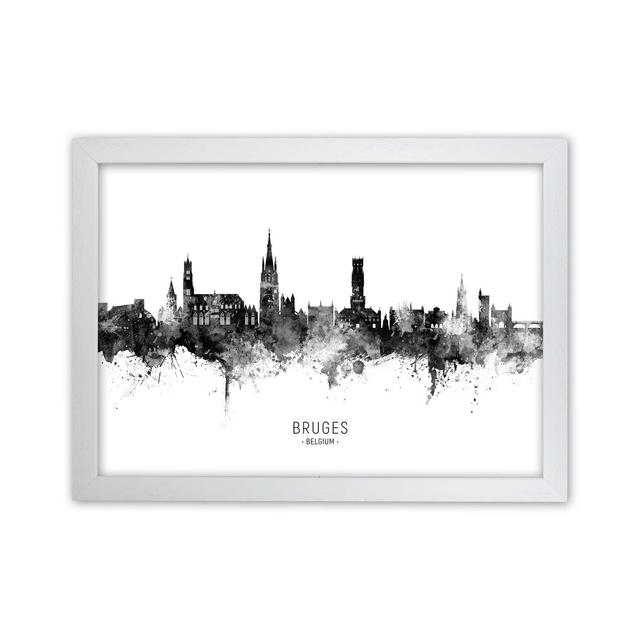 Bruges Belgium Skyline Black White City Name by Michael Tompsett - Graphic Art Print Latitude Run Format: White Framed, Size: 64cm H x 88cm W x 3cm D on Productcaster.