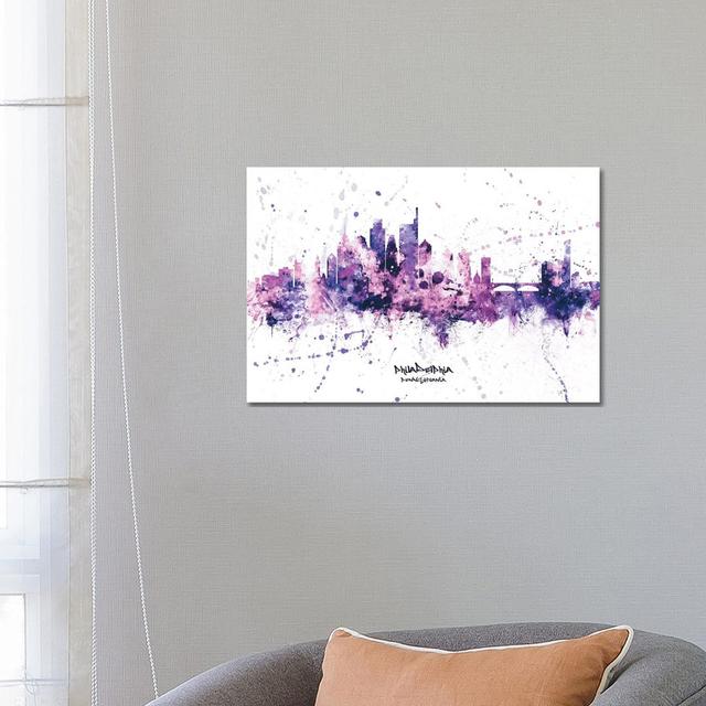 Philadelphia Skyline Splash Purple by Michael Tompsett - Wrapped Canvas Graphic Art Latitude Run Size: 45.72cm H x 66.04cm W x 1.905cm D on Productcaster.