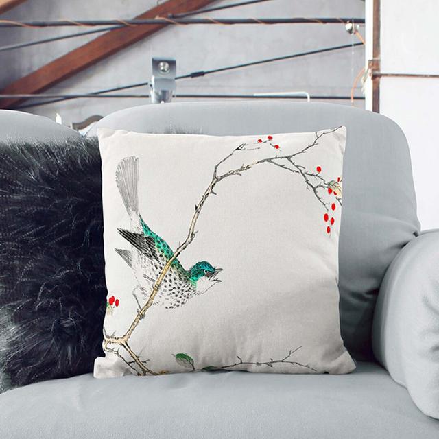 Brown-Eared Bulbul Bird by Numata Kashu Cushion with Filling East Urban Home Size: 40cm H x 40cm W x 15cm D on Productcaster.