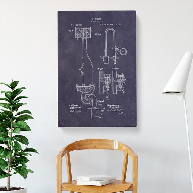 Toilet Water Closet Patent Dark - Wrapped Canvas Drawing East Urban Home Size: 91cm H x 60cm W x 3cm D on Productcaster.