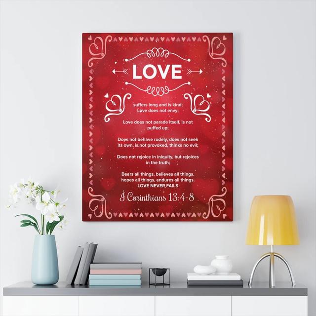 Love Never Fails - Wrapped Canvas Typography Blue Elephant Size: 61cm H x 46cm W on Productcaster.