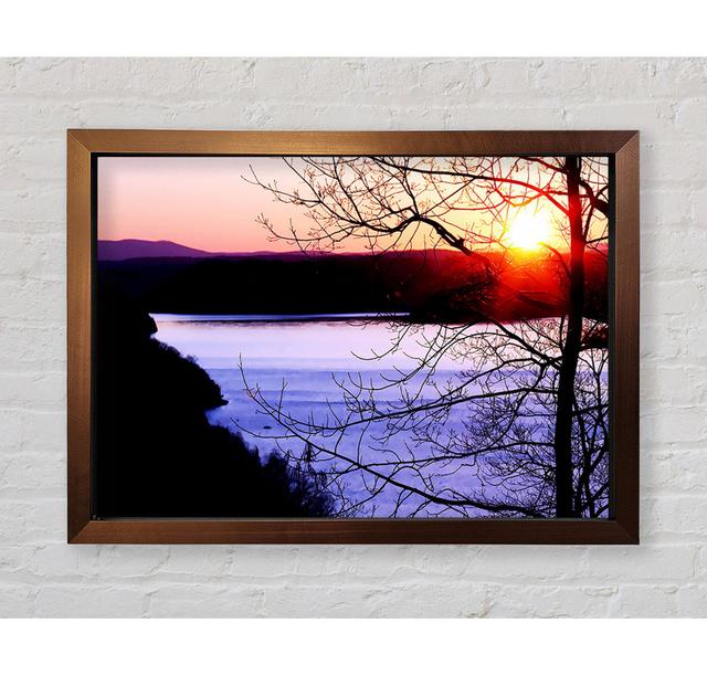 Blazing Red Sun Over The Winter Lake - Print Union Rustic Size: 84.1cm H x 118.9cm W x 3.4cm D, Format: Black Framed Paper on Productcaster.