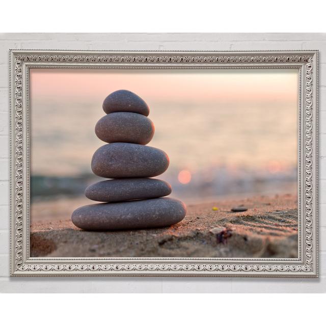 Zen Stones Stacked Up On Beach Framed Print Bright Star Size: 21cm H x 29.7cm W x 3cm D on Productcaster.