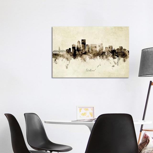 Portland Oregon Skyline by Michael Tompsett - Wrapped Canvas Painting Latitude Run Size: 66.04cm H x 101.6cm W x 1.91cm D on Productcaster.