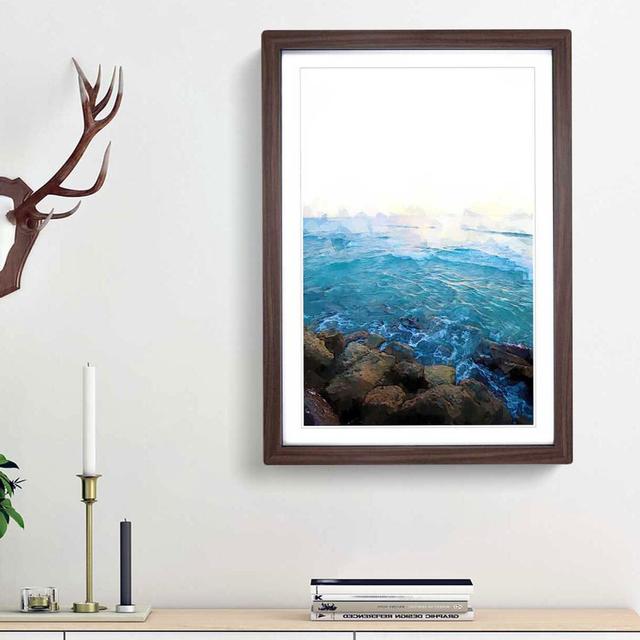 Barbados Seascape in Abstract - Picture Frame Graphic Art Print East Urban Home Size: 36cm H x 27cm W x 2cm D, Frame Option: Walnut Framed on Productcaster.