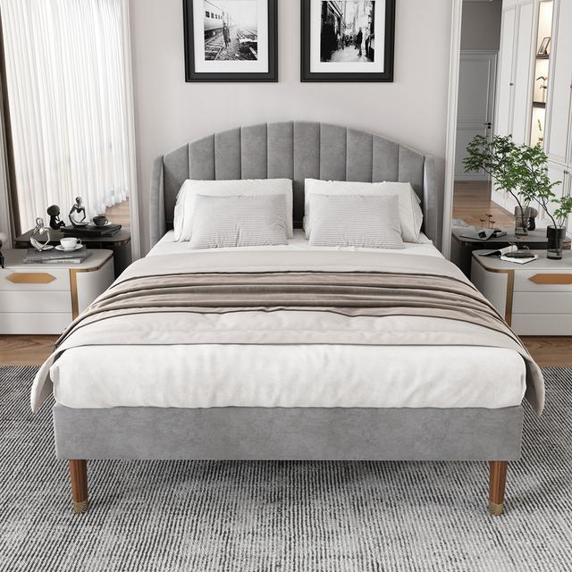 Velvet Upholstered King Size Bed Fairmont Park Colour: Grey on Productcaster.