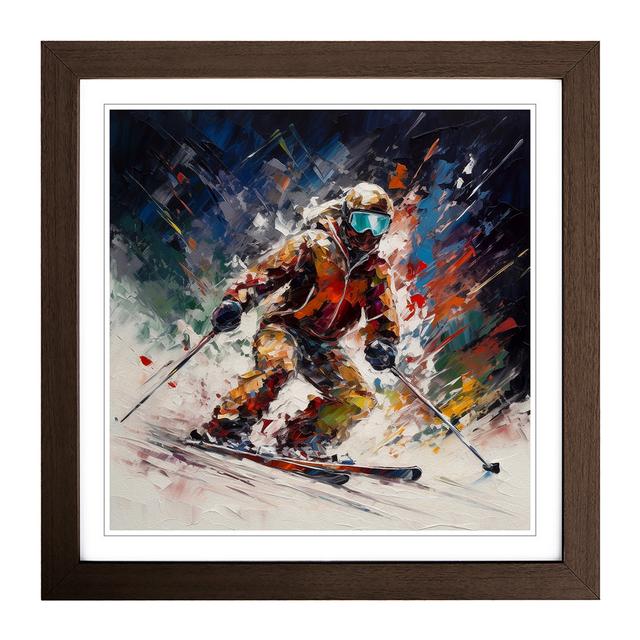 Skiing Palette Knife - Print 17 Stories Frame Colour: Walnut on Productcaster.