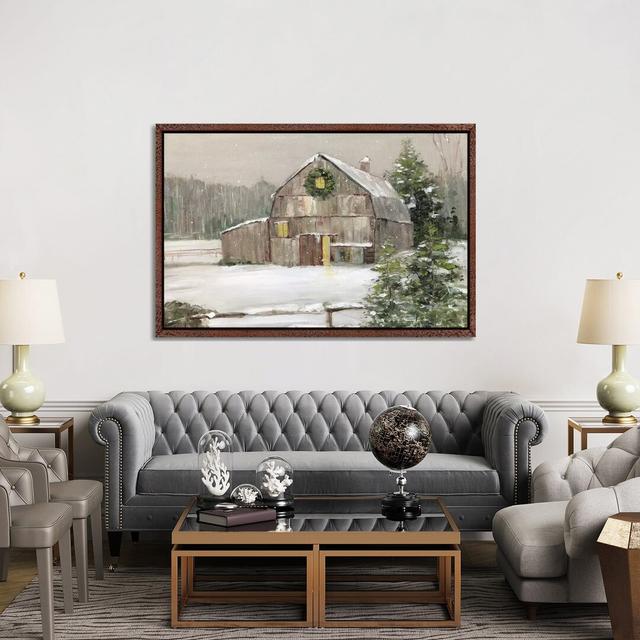 Winter Barn by Sally Swatland - Art Prints on Canvas 17 Stories Size: 101.6cm H x 152.4cm W x 3.81cm D, Format: Classic Brown Wood Framed on Productcaster.