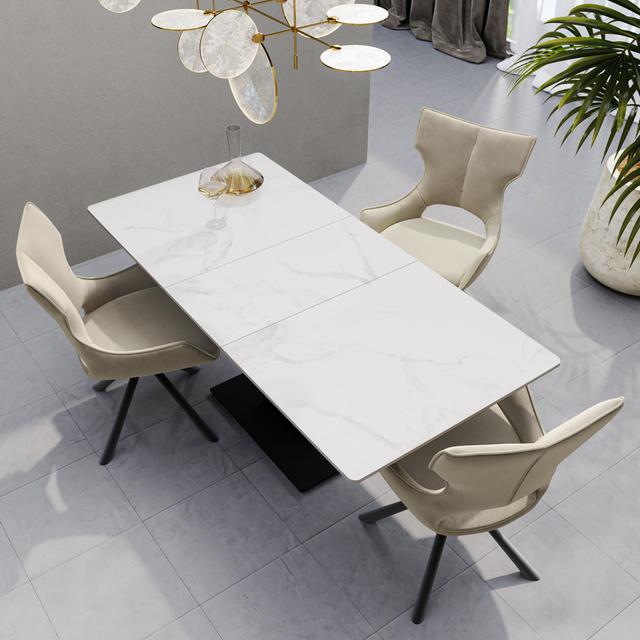 Paton 140-180cm Ceramic Auto-Rise Extending Dining Table Ivy Bronx Table Top Colour: Black on Productcaster.