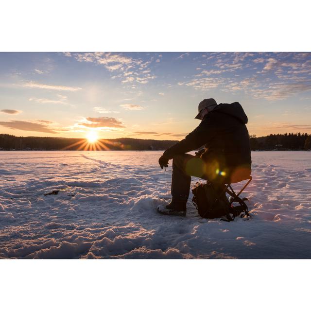 Ice Fishing on a Lake in Norway at Sunset - Wrapped Canvas Photograph Ebern Designs Size: 81cm H x 122cm W on Productcaster.