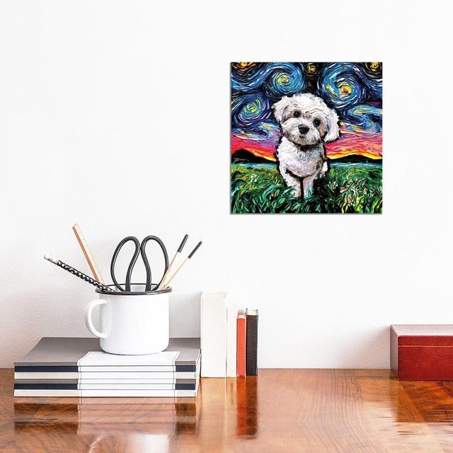 Maltipoo Night by Aja Trier - Painting Print on Canvas Ebern Designs Size: 30.48cm H x 30.48cm W x 1.91cm D, Format: Wrapped Canvas on Productcaster.