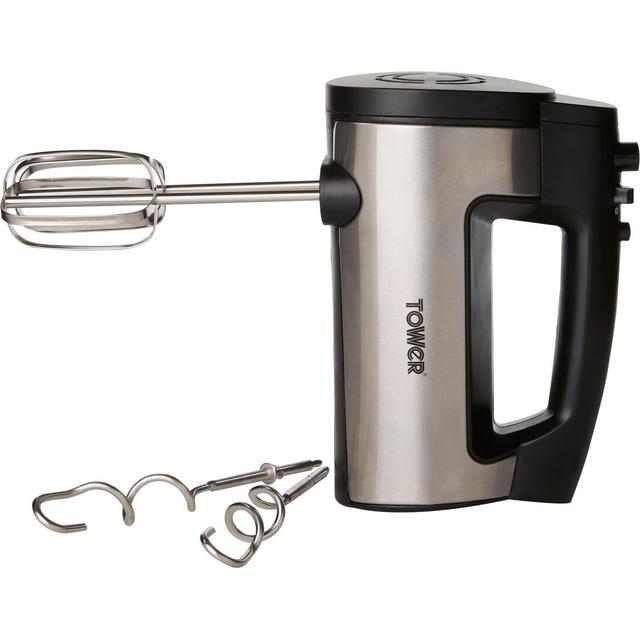 Tower T12016 Stainless Steel Hand Mixer with 6 Speed Settings, Turbo Function, Stainless Steel Beaters, Ergonomic Design, 300 W, Silver/Black Tower on Productcaster.