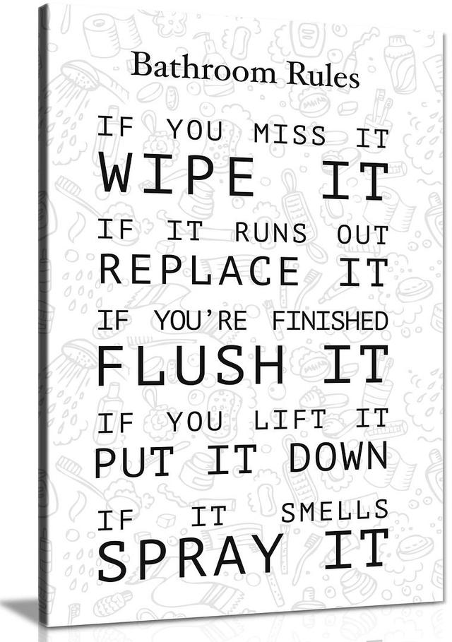 Bathroom Rules Canvas Print Quote Wall Art Picture Toilet Artwork White Maturi Size: 31cm H x 20cm W on Productcaster.