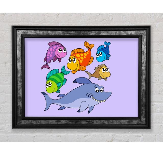 Shark And Fish Pink Framed Print Bright Star Colour: Lilac, Size: 29.7cm H x 42cm W on Productcaster.