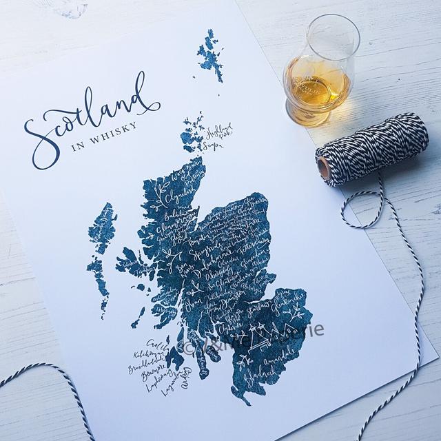 Scottish Whisky Calligraphy Map - Unframed Graphic Art Happy Larry on Productcaster.