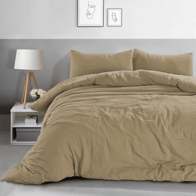 Osmon Polyester Linen Duvet Cover with Pillowcases 17 Stories Size: Single Duvet Cover Set, Colour: Grey on Productcaster.