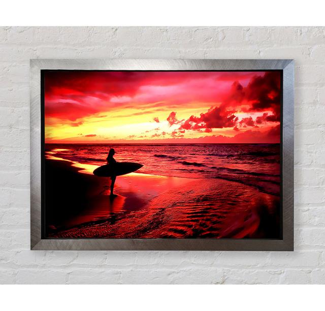 Red Surfer Girl Framed Print Wall Art House of Hampton Format: Silver Framed Paper, Size: 59.7cm H x 84.1cm W x 3.4cm D on Productcaster.